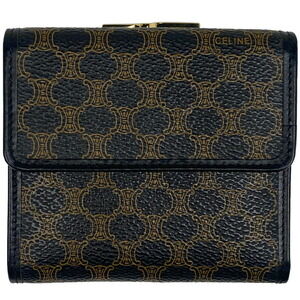 Celine Macadam tri fold wallet compartment logo canvas black brown
